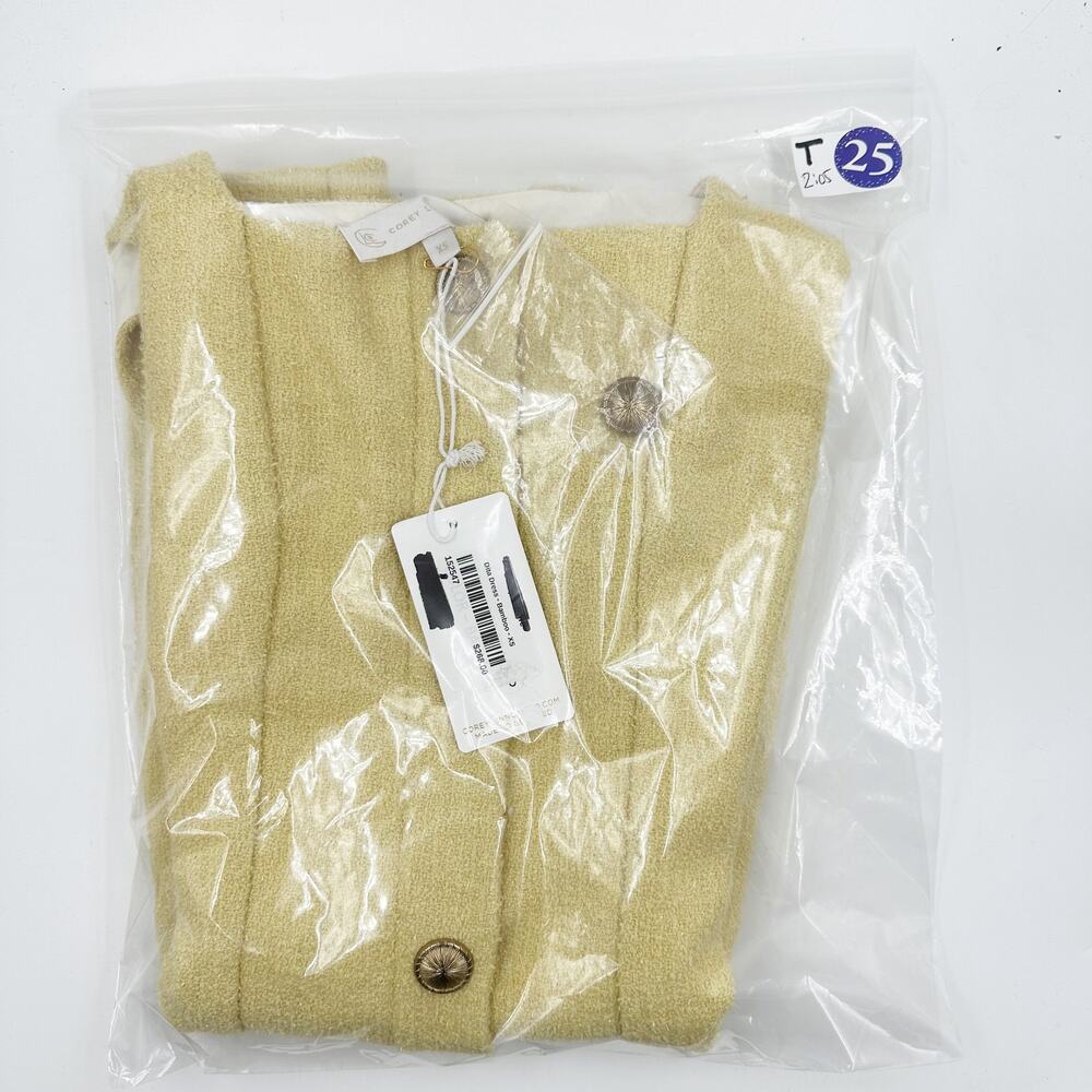 Corey Lynn Calter Dita Tweed Shift Mini Dress Bamboo Yellow XS Quiet Luxury Chic - Picture 6 of 6